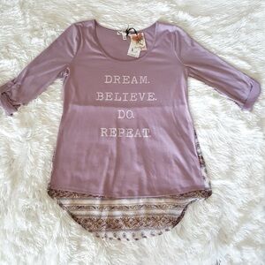 NWT SO Women’s Size Large 3/4 Sleeve Shirt Hi-Lo in Mauve